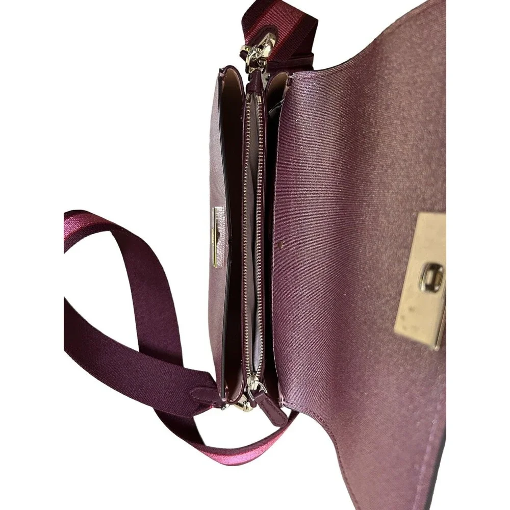 Kate Spade Buddie Glitter Striped‎ Leather Medium Pink Shoulder Bag